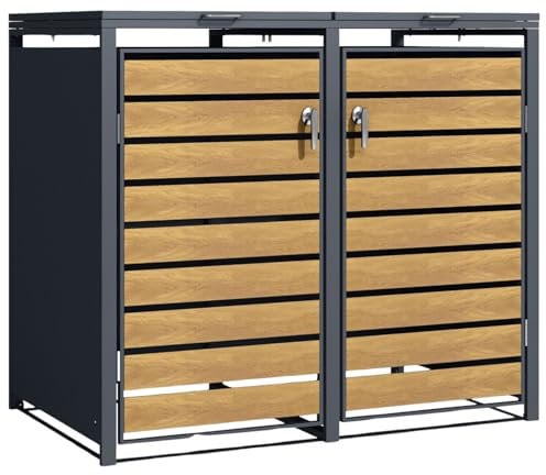 Phoenix Safe Company GB2213AWK Double Wheelie Bin Storage, Oak Wood Effect, Durable Weather-Resistant Galvanized Steel, Gas Pressure Springs, Lockable Doors, Size 80cm D x 132cm W x 116cm H