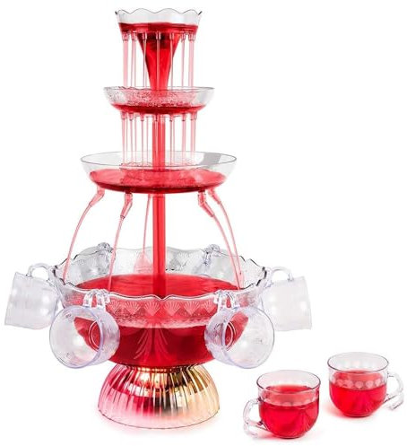 MiBoce Macchina per Fontana di Vino Rosso, Macchina per Bevande Elettrica a 3 Livelli, con Base Illuminata a LED, Include 5 Tazze Riutilizzabili, per Bar, Caffetterie, Feste di Compleanno