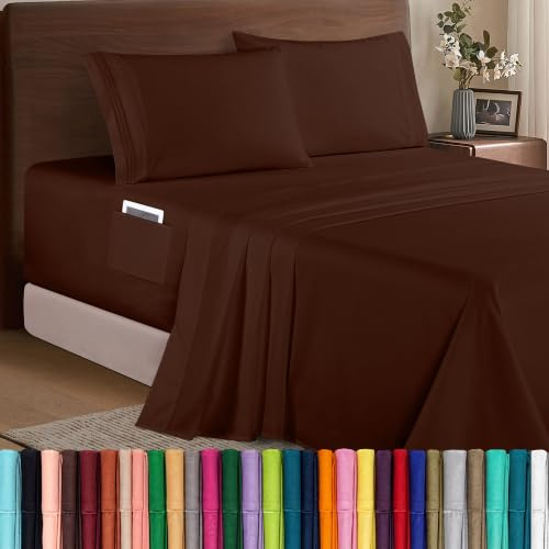 Elegant Comfort Luxury 1500 Premium Hotel Quality Microfiber 4-Piece Sheet Set - Soft, All Around Elastic 18-24 Inches Deep Fitted Sheet - Extra Deep Pocket Sheets, King, Chocolate Brown