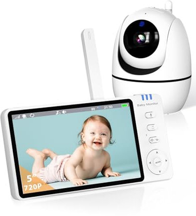 SWE Babyphone mit Kamera Schwenkbar 360° Babyfon Ohne WLAN, Ferngesteuert 5 Zoll 720P HD Video Baby Monitor with Camera 2-Wege Gegensprechanlage Baby Phone mit VOX Nachtsicht 300M Reichweite