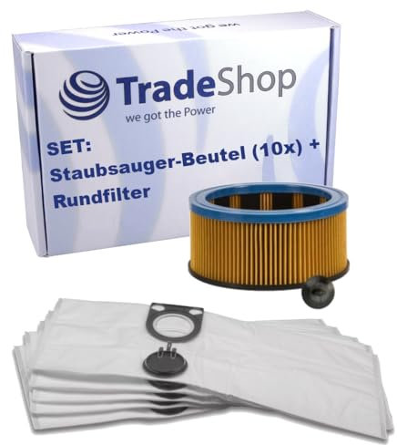 Trade-Shop SET: Vlies Staubsauger-Beutel (10 Stück) + Filter kompatibel mit Metabo AS 1200, ASA 1201, AS 20 L ersetzt 631629000, 631754000, 631753000