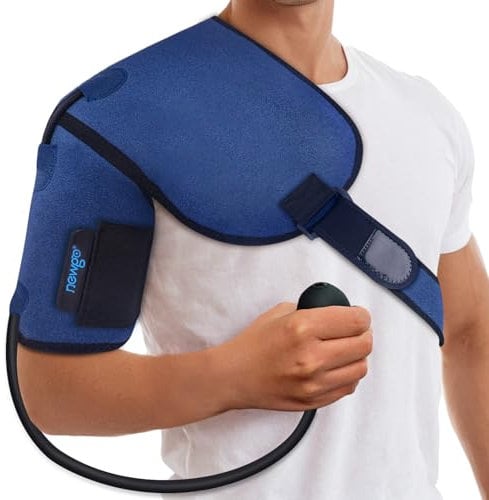 NEWGO Schulter Eis-Gel-Pack mit Luftkompression, verstellbare Schulterbandage Kühlung Pads für heiße und kalte Kompresse, Schmerzlinderung für Rotatorenmanschette, Schulterverletzungen, Entzündungen