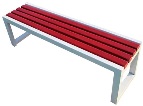 WPWSDWMX Gartenbänke, Metall-Stahlrahmenbank mit Holzhockerplatte, Wetterfeste Außenbank ohne Rückenlehne, Quadratischer Freizeitstuhl für den Außenbereich, Sitz für 2–3 Personen(Red,120cm/47in)