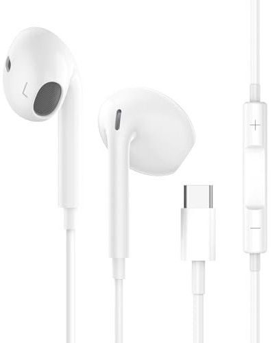 Auriculares USB C, Auriculares Internos con Cable Tipo C con Micrófono y Control de Volumen Auriculares Estéreo HiFi con Aislamiento de Ruido Compatibles con iPhone 16/15/Samsung/Pixel/Huawei/Xiao-mi
