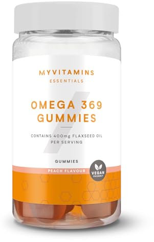 Myprotein Omega 3-6-9 Peach Flavored Gummies – Vegan Omega Supplement with Flaxseed & Borage Oil – Essential Fatty Acids for Heart, Brain, Joint & Eye Health – 60 Chewable Gummies