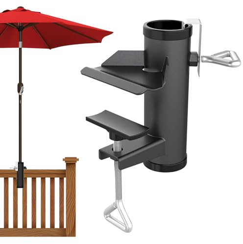 Sonnenschirmhalter Balkongeländer, Funktionale Sonnenschirm Halterung Balkon, Flexibel Schirmhalterung Balkongeländer ersetzt Sonnenschirmständer Balkon, Feste Clip Halterung Schirmständer Balkon (A)