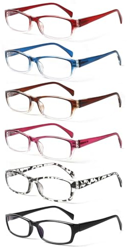 COJWIS 6 pack Lesebrille Blaulichtfilter Brille für Damen Federscharnier Lesehilfe Blendfreie UV Brille Leserbrille