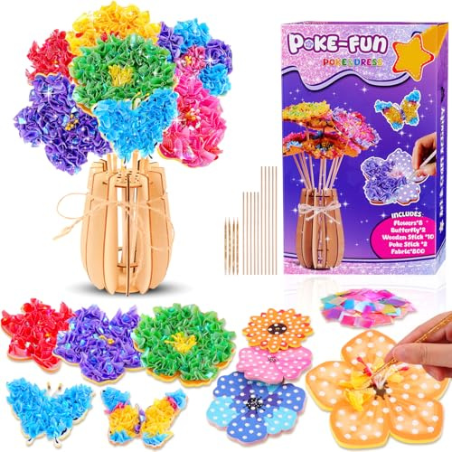 Own1one Bastelset für Mädchen 6-8 Jahre, Blumenstrauß Basteln mit PaillettenSpielzeug ab 4-12 Jahre Mädchen Burtstagsgeschenk für MädchenPapierbastelset Poke Art Blumen Basteln Kinder