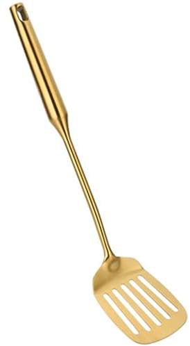 Slotted Spatula 15x3 Inch Slotted Turner Stainless Steel Gold Spatula with Hanging Hole Smooth Plated Temperature Resistant for Fish, Egg, Pancake