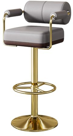 Vigosit Barhocker Set Höhenverstellbar, Barstuhl mit Lehne & Armlehne, 360° Drehbarer Tresenhocker für Küche, Gepolsterter Küchenhocker mit Großer Sitzfläche & Stabiles Metallgestell, grau(1 Stück)