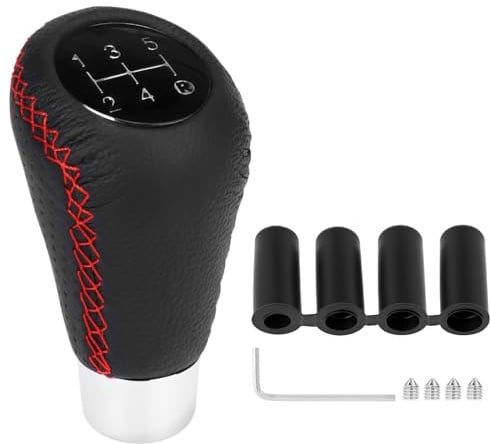 QWORK® Universal Schaltknauf 5 Gang aus Hochwertigem Leder, Auto Schalthebel, mit Adaptergrößen 8MM, 10MM, 12MM,14MM