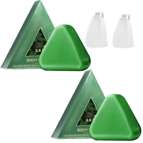 Nature Triangle Shampoo Bar, Nature sieben grüne Seife Shampoo, feste Shampoos-Bar auf Pflanzenbasis, Kräuterhaarpflege, sanfte Reinigung und nahrhafte Pflege für gesunde Haare (2pcs)
