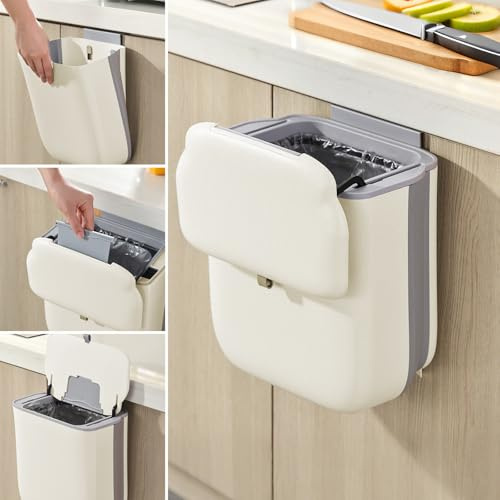 Esilihom Hanging Kitchen Bin Lid Foldable 10L Wall Mounted Food Waste Caddy