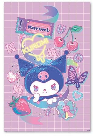 Close Up Kuromi Pastel Aesthetic Poster – Kawaii Wandbild mit Neon-Heart, Kirschen & Sternen – Süße Room-Deko für Anime & Sanrio Fans - 61 x 91,5 cm