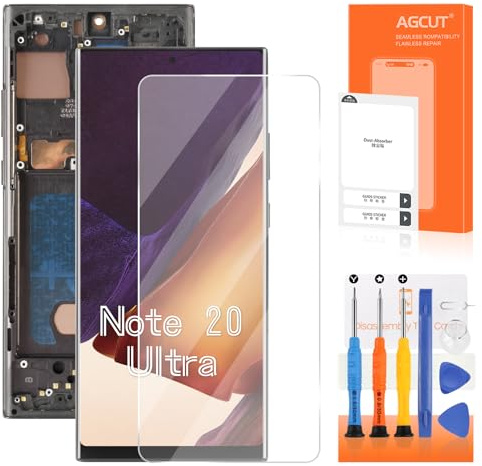 AGCUT LCD Display para Samsung Note 20 Ultra Pantalla LCD para Galaxy Note 20 Ultra SM-N985F 6,9 Incell Display Digitalizador Touch Screen Asamblea + Reparación (Negro con marco, sin huellas)
