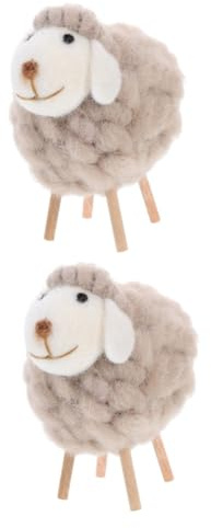 Angoily 2 Stück Teiliges Filz-Schaf Deko aus Wolle Handgefertigte Kleine Schaf-Figuren Weihnachtliche Tischdekoration für Wohnzimmer Büro und Schlafzimmer Ansprechende Ornamente in Khaki
