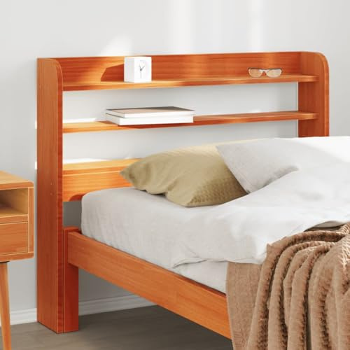 Hoopleep Kopfteil mit Ablagen, wachsbraun, 75 cm, Massivholz Kiefer, freistehend, mit Stauraum, für Schlafzimmer, rustikaler Charme