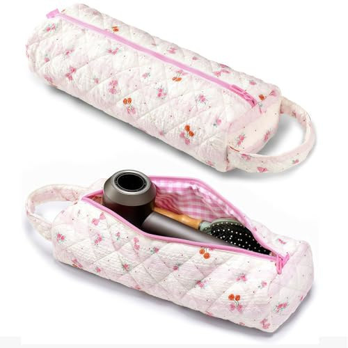 Zosutetoxo Travel pouch for hair styling tools, Quilted makeup bag for hot air brush, Soft organiser for hairdryer, Makeup bag long & foldable, a thoughtful gift