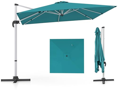 COSTWAY Sonnenschirm 300 x 300 cm, Alu Ampelschirm mit Kurbel, 360° drehbar | Gartenschirm neigbar, quadratisch, großer Marktschirm, Terrassenschirm für Garten, Terrasse, Blau