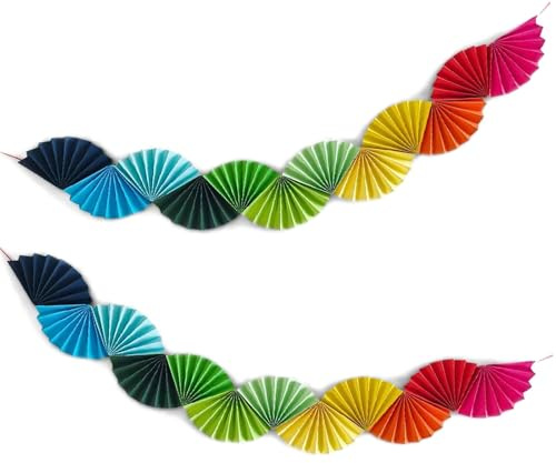 Cesujowaz Star Garland Party Decor Fan Shaped Banner, Rainbow Star Bunting Pom Pom Garland Star Decorations Hanging for Birthday Wedding Graduation
