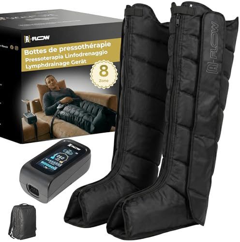 [R]-FLOW Bottes de Pressothérapie 8 Zones|6 Modes Uniques Conçus en France|Drainage Lymphatique|Jambes Lourdes|Anti-Cellulite|Relaxation & Sommeil|Massage Pieds|Pressothérapie Jambes Garantie 3 Ans