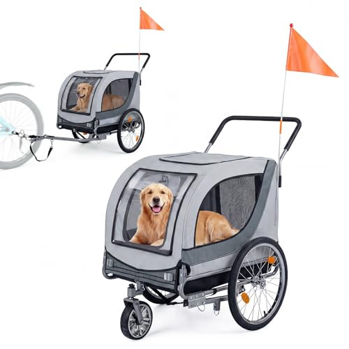 COSTWAY 2 in 1 Fahrradanhänger Hunde, Hundebuggy faltbar, 600D Oxford, Hundeanhänger mit Dachöffnung, Reflektoren & Luftreifen, Universal-Fahrradkupplung, bis 80 kg, 159 x 70 x 109 cm