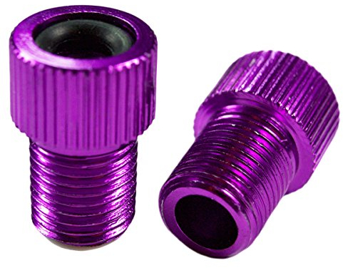 Charmate® 2X Fahrrad Color Alu Ventiladapter LILA - DV SV Dunlop/Französisches Ventil auf KFZ Autoventil AV - mit Dichtring