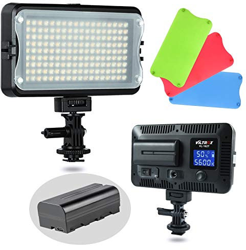 VILTROX 162 LED Kamera Vodeo Licht, 12W 1250Lux Videoleuchte CRI 95+ 3300K-5600K, Mit magnetischem Filter, Dimmbar 20%-100%, Tragbar mit Batterie, LCD-Display, Design für DSLR, Kamera, YouTube Filmen