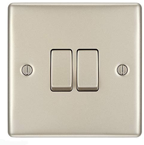 BG Electrical npr42 Double Light Switch, Pearl Nickel, 2-Way, 16AX