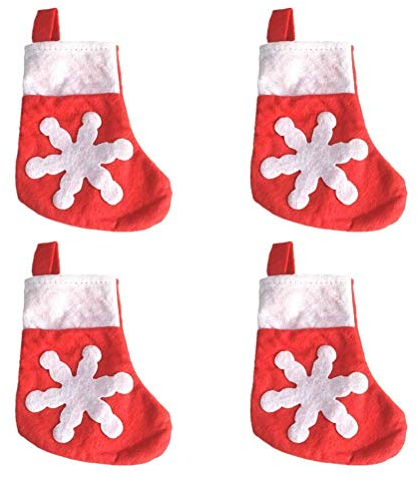 Trimming Shop Christmas Cutlery Holder Set, Mini Santa Socks Stocking Silverware Holder with Snowflakes Print, Festive Holiday Fork Spoon Cover & Reusable Xmas Tableware Bag, 12pcs