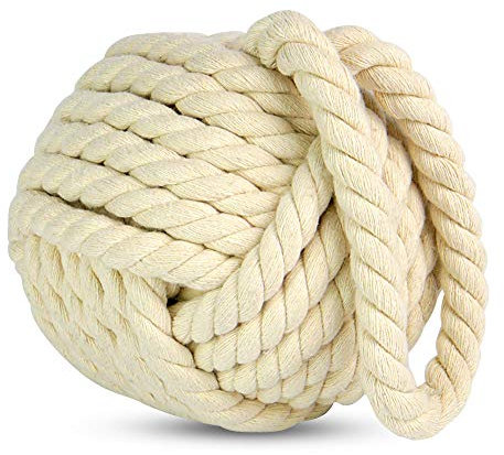 Rope Knot Door Stop - Cream | Nautical Theme | Decorative Yarn Door Stopper | Simple Stylish Heavy Interior Door Weight | Stop Wedge | M&W