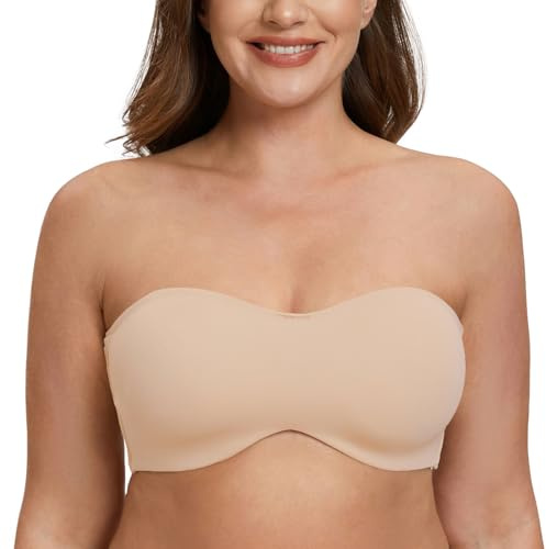 MELENECA - Sujetador con Aros sin Relleno Reductor sin Tirantes Bandeau para Mujer Beige 100C