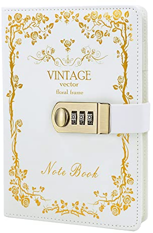 NectaRoy Carnet de Notes avec Serrure à combinaison - Journal Intime avec Cadenas - Cahier Journal Bloc-notes Secret en PU Cuir Pour Bureau, Cartes Porte-stylo, Taille 215 * 150mm