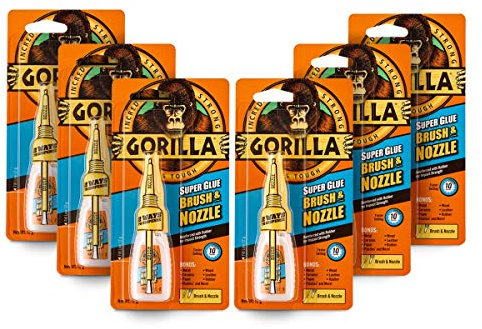 Gorilla Super Glue 2-in-1 Brush & Nozzle, 12g (6 Pack) – All Purpose, Fast Setting, Dual Application with Anti-Clog Cap | Ideal for Metal, Ceramics, Leather & More