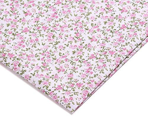 Rancheng DIY 50cmx150cm Tissu Imprimé Floral Fleurs Tissus au Metres Matériel DIY Couture Patchwork Artisanats tissu a coudre Bricolage Rose