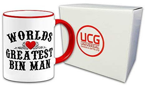 Worlds Greatest Bin Man Novelty Gift Mug - Red Handle & Rim