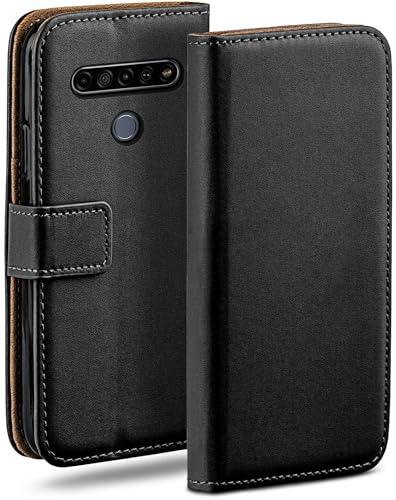 moex Book Case für LG K61 Handyhülle mit Kartenfach, Hülle klappbar 360 Grad Schutzhülle, Klapphülle Flip Case Cover, PU Leder Handytasche Lederhülle, Schwarz
