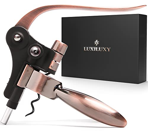 Luxiluxy Rabbit Wine Bottle Opener Corkscrew Gift Set – Heavy Duty Lever Openers Kit with Foil Cutter, Bottles Stopper, Opener Stand and Extra Spiral [This 2021 Model Does Not Break!].