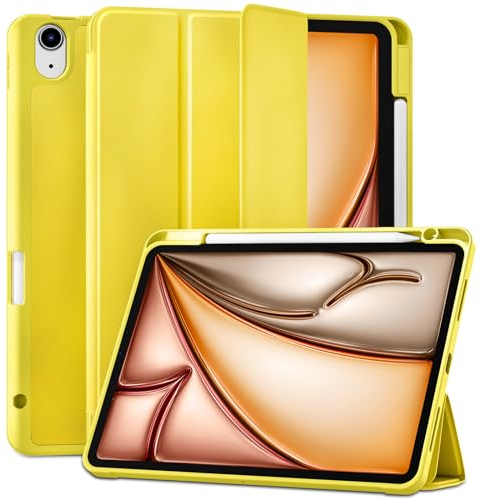 Maledan Hülle für iPad Air 11 Zoll 2024 M2/ 2025 M3, iPad Air 5 4 (2022/2020 10,9 Zoll) mit Stifthalter, Weich TPU Schutzhülle Auto Schlafen/Wachen, Unterstützt Apple Pencil Laden, Gelb