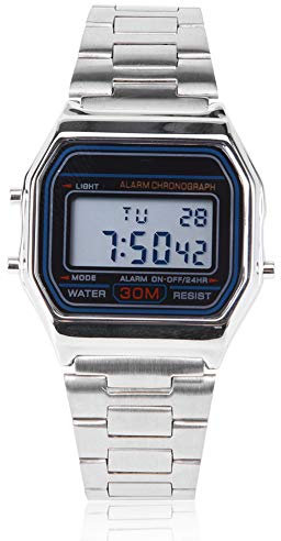 DAUERHAFT 3Colors Digital LED Back Light Montre électronique à Bracelet en Acier Inoxydable , Montre Bracelet rectangulaire , 30 m étanche , Unisexe(Argent)