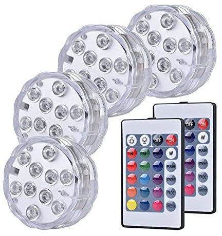 AWSAD Focos Led Piscina IP68 a Prueba de Agua con Control Remoto Luz Piscina Sumergible para Acuarios, Jarrones, Estanques, 4 Piezas