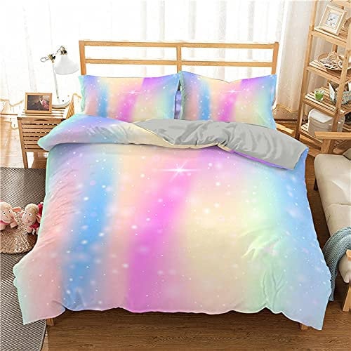 Double Duvet Cover Set Maiden Rainbow Printed Bedding Duvet Cover Set with Zipper Closure Soft Microfiber 3 Pieces(1 Duvet Cover +2 Pillowcases),Quilt Cover Set 200x200cm