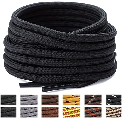 Stepace Cordones Redondos para Botas [2 pares] Cordones Duraderos para Botas de Senderismo y Trekking Zapatos, Longitud 120-180cm Black 140(High density)
