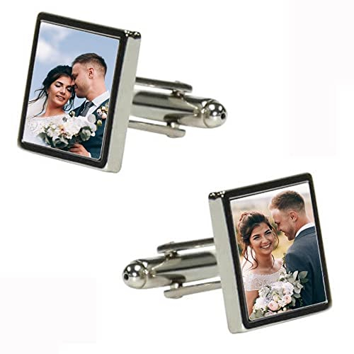 Ocadeau Manschettenknöpfe aus Stahl mit eigenem Fotosbedruckbar - Schlichte quadratische Manschettenknöpfe zum Selbstgestalten mit Fotodruck - Set aus mit Foto personalisierbaren Manschettenknöpfen
