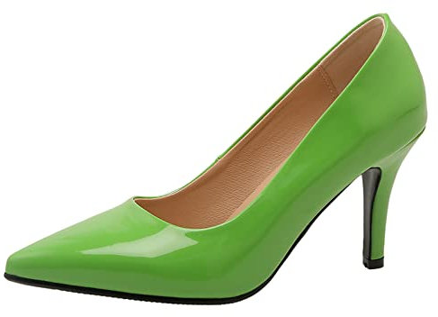 Bviennic Donna Tacco A Spillo Vernice Appuntito Vestito Scarpe Senza Chiusura Festa Formal Sposa Bride Tacco Alto Pump Prom Verde Numero 42 Eu-44Cn
