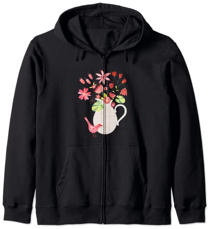 Oiseaux avec un pichet de fleurs Sweat à Capuche