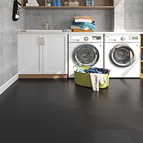Livelynine 16 Fliesen Vinylboden Selbstklebend Schwarz PVC Fliesen Selbstklebend Badezimmer Boden Bad PVC Bodenbelag Selbstklebend Küche Vinyl Bodenbelag Fliesenoptik Klebefolie für Bodenfliesen 30x30