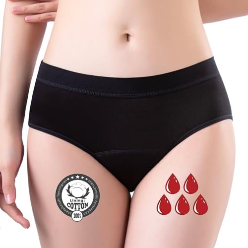 FOTOOL Culotte Menstruelle Absorbante = 4 tampons Lavable Coton Menstruation Protection Périodique Hygiénique Flux léger à abondant Culotte de Règles lavables (L, 1 Pack)