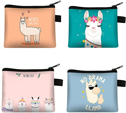 Kewmayer Täschchen mit Reißverschluss, 4 Stück Mini Leinwand Geldbörse, Mini Geldbeutel Täschchen Schlüsseltasche Leinwand,Canvas kleine Täschchen mit Reißverschluss,für Kosmetik-Schlüsselanhänger etc