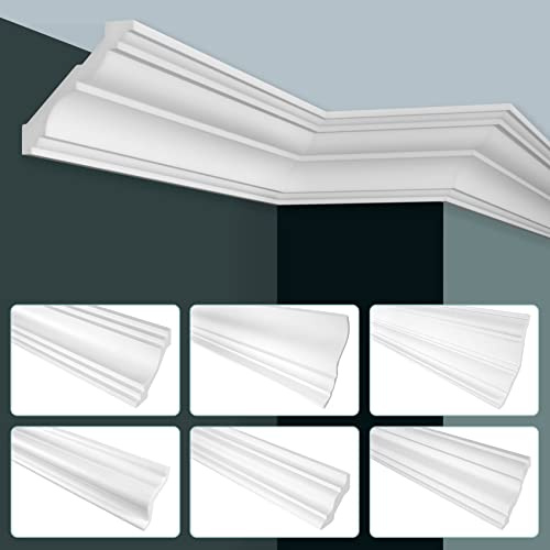 GRAND DECOR Stuckleisten Decke modern, PU Hartschaum weiß - 2m Deckenleisten glatt Rahmenleisten Deckenstuck zum kleben (20 Meter P828)